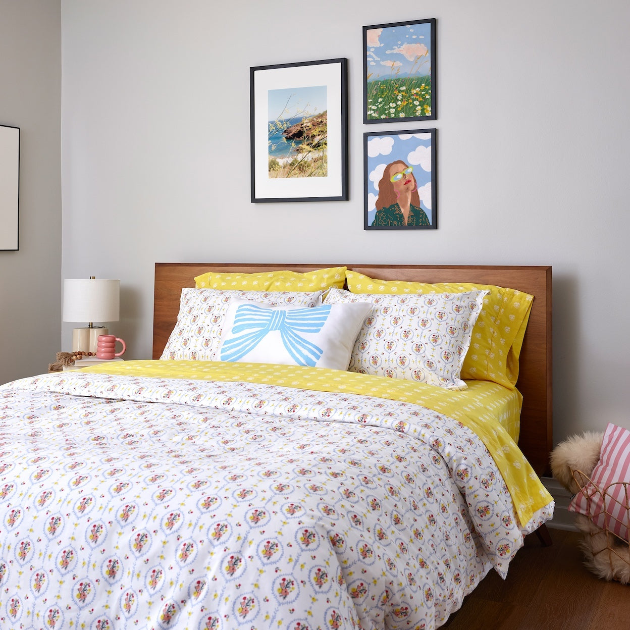 Layered bedding with floral patterns