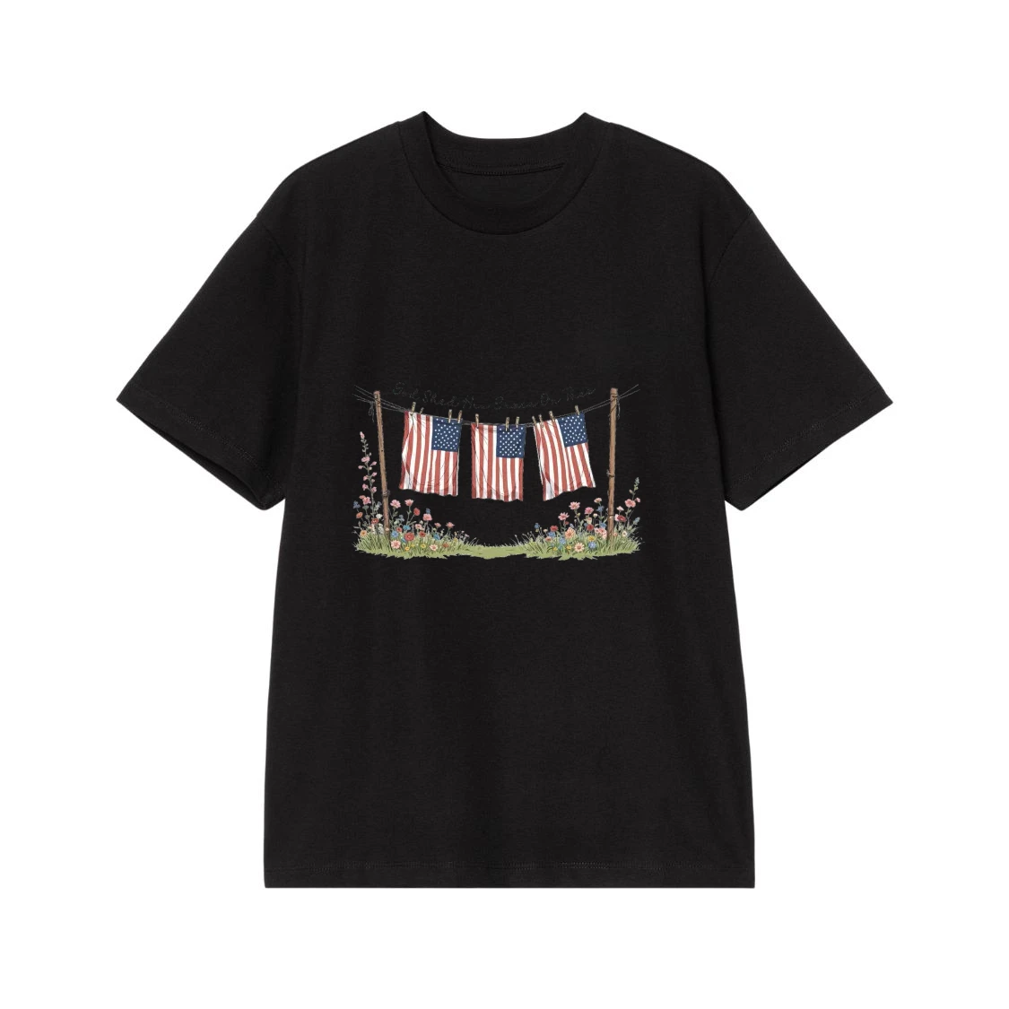 God Shed His Grace On Thee Watercolor American Flags T-Shirt