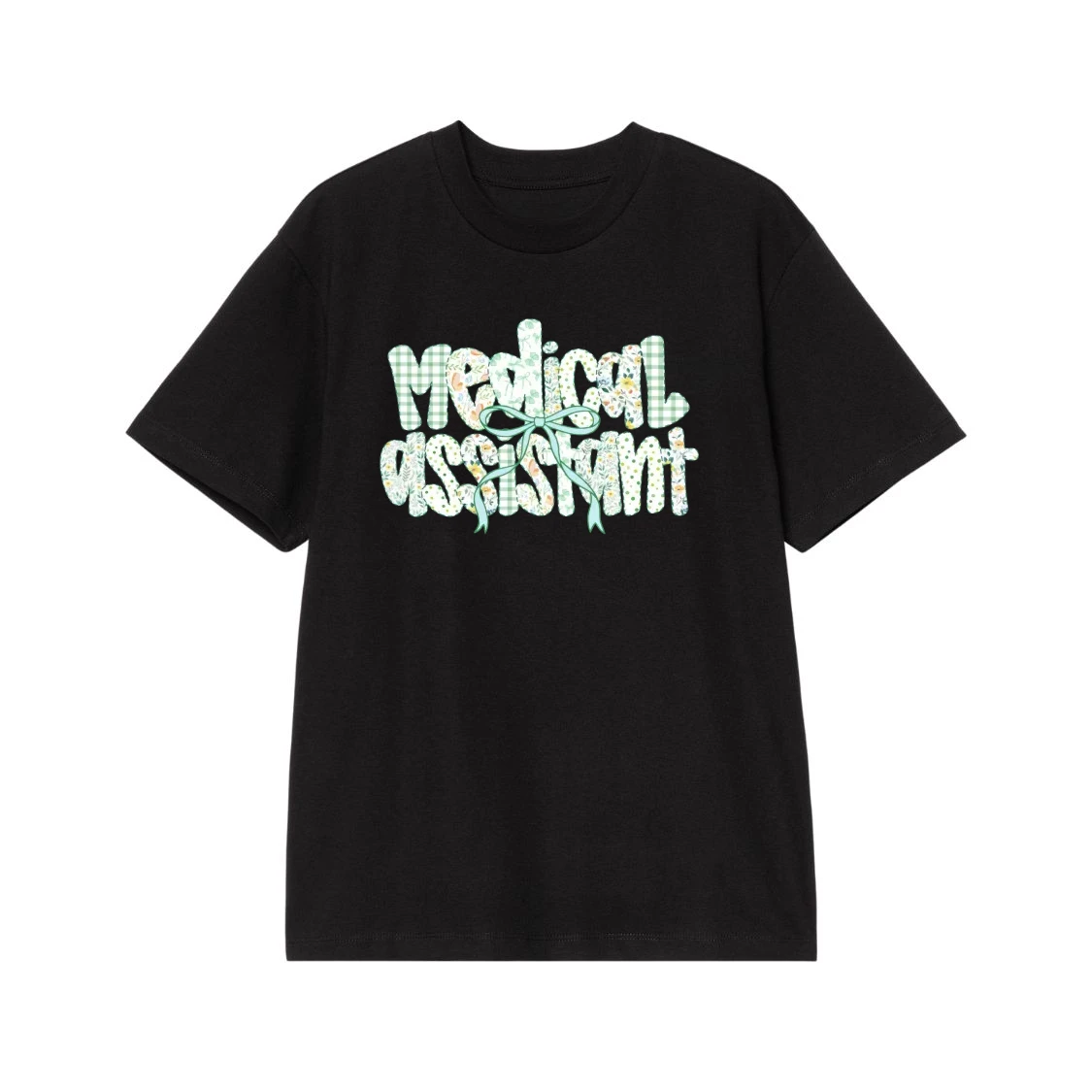 Medical Assistant Patchwork Floral And Gingham T-Shirt