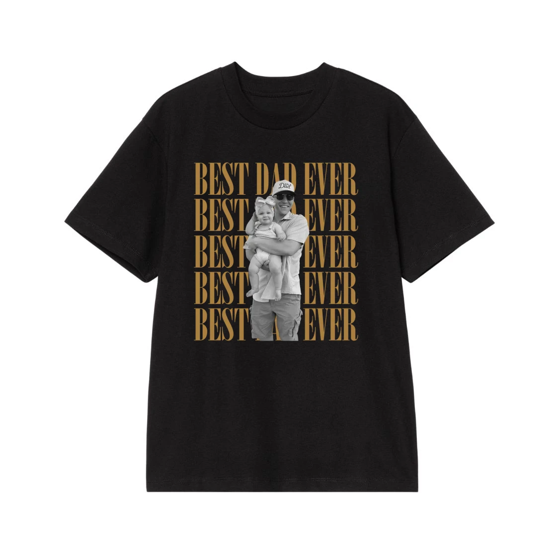 Custom Photo Best Dad Ever Repeating Text T-Shirt