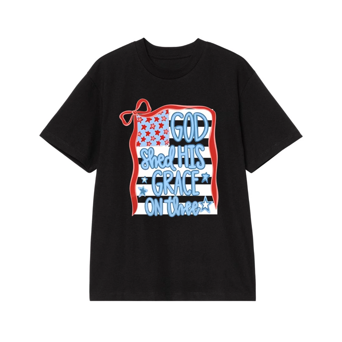 God Shed His Grace On Thee Patriotic American Flag T-Shirt