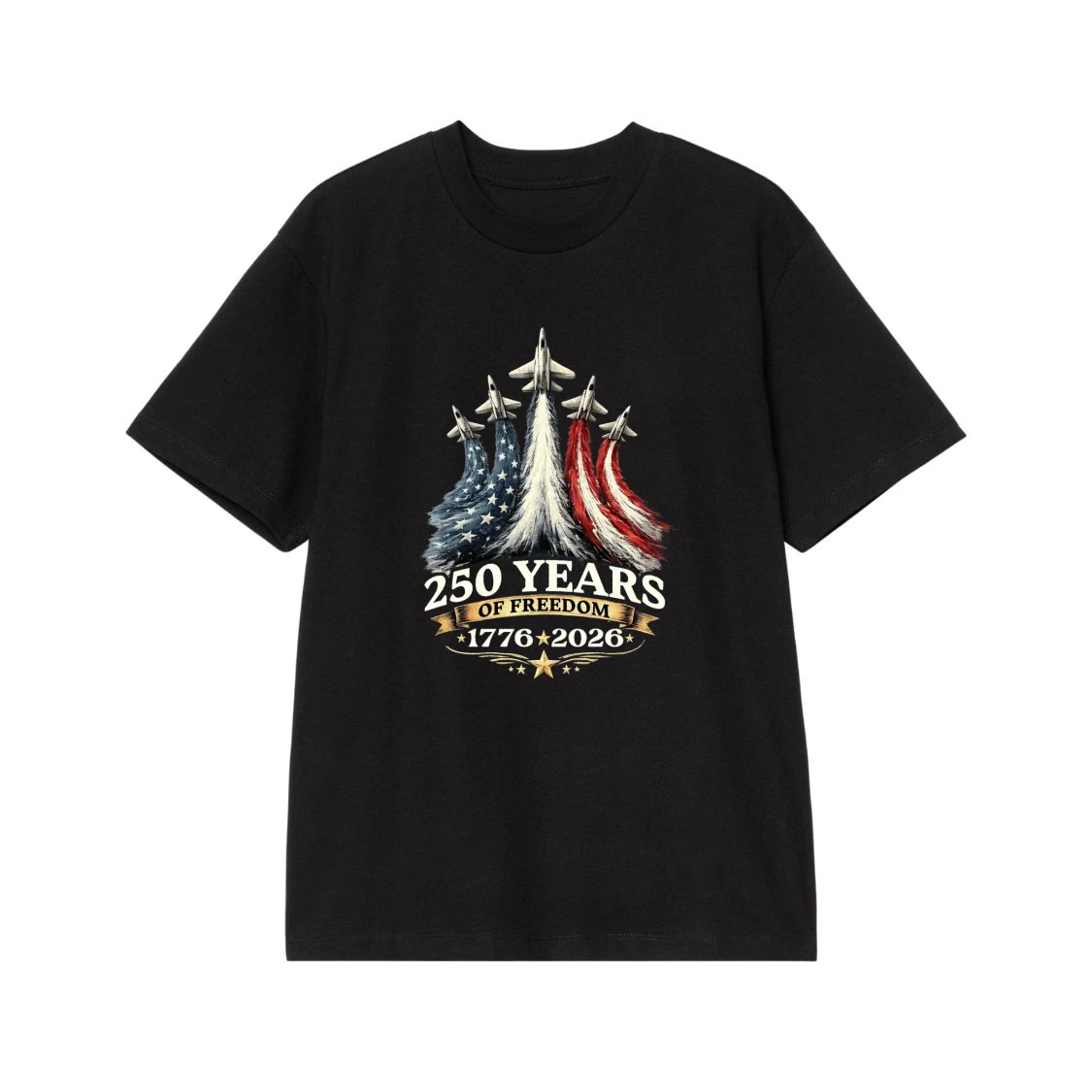 250 Years Of Freedom 1776-2026 Patriotic American Flag Fighter Jets T-Shirt