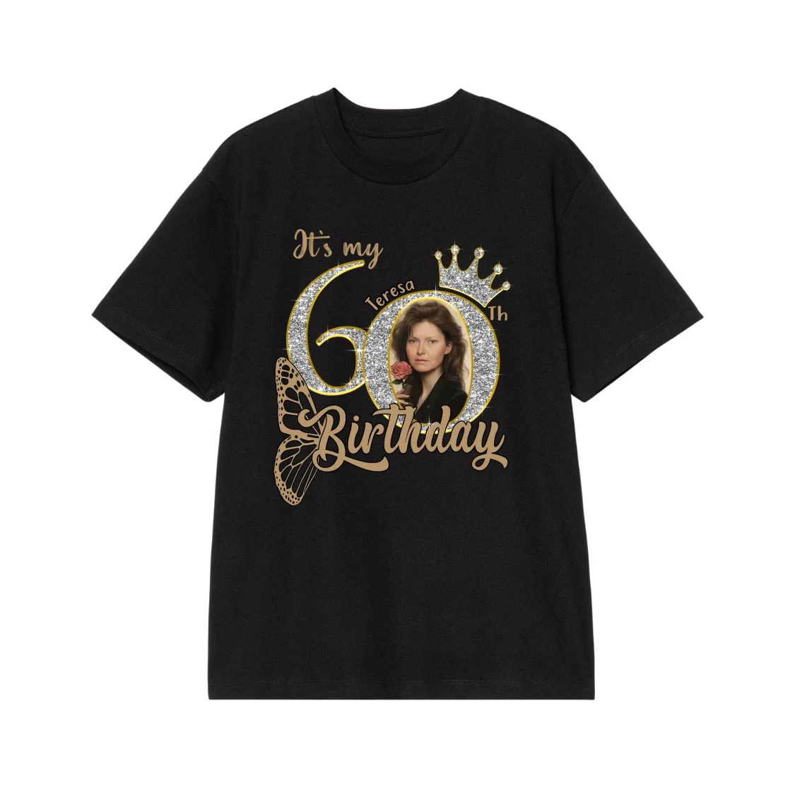 It'S My 60th Birthday Custom Photo Glitter Crown T-Shirt