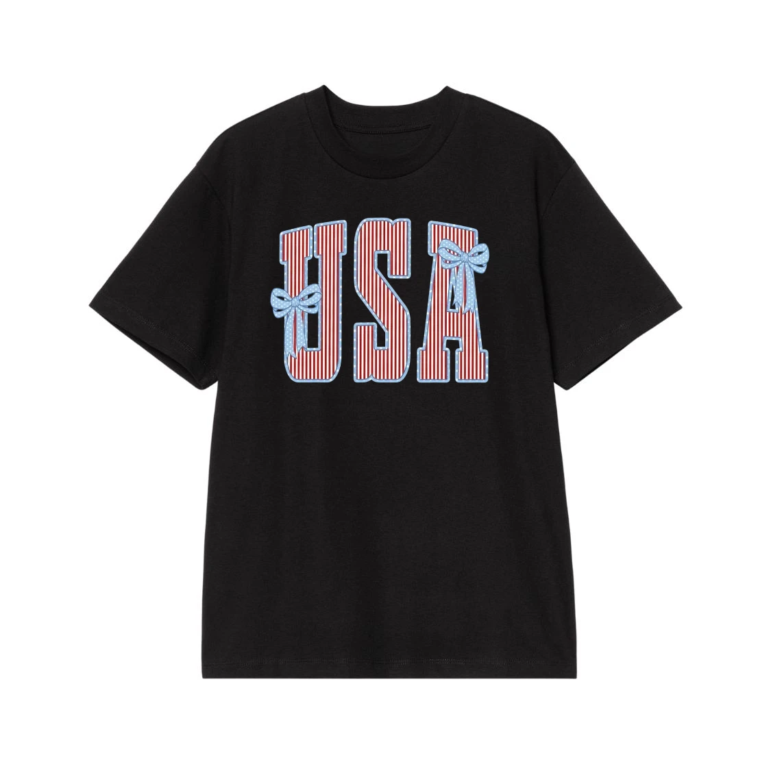 Usa Patriotic Red And White Stripes With Blue Bows T-Shirt