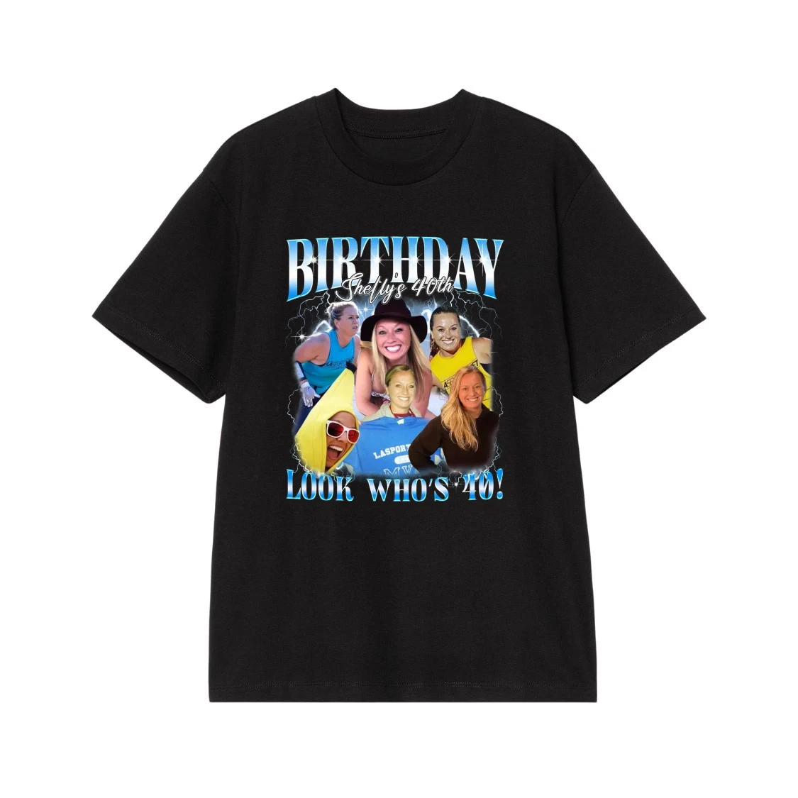 Shelly'S 40th Birthday Custom Photo Collage Bootleg Rap Style T-Shirt