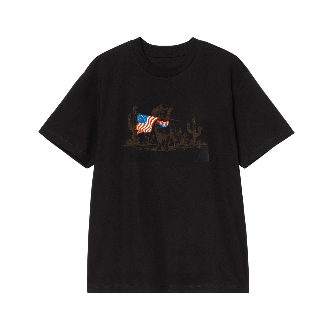 Patriotic Cowboy Dog With American Flag In Desert Scene