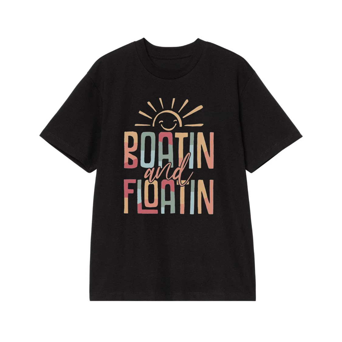 Boatin And Floatin Summer Vacation T-Shirt With Smiling Sun