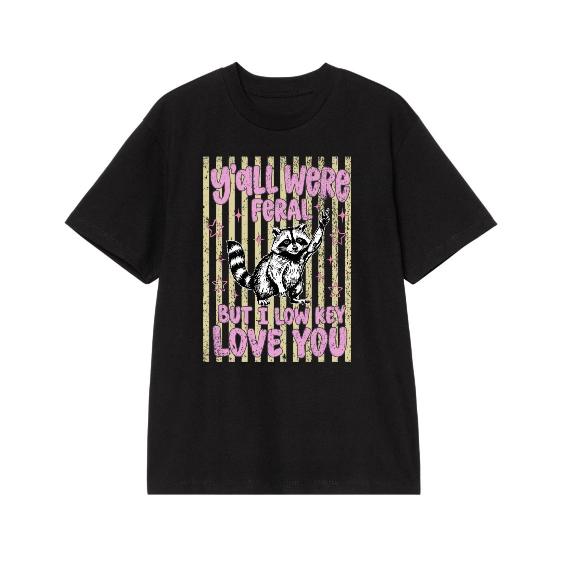 Funny Raccoon 'Y'All Were Feral But I Low Key Love You' Retro T-Shirt