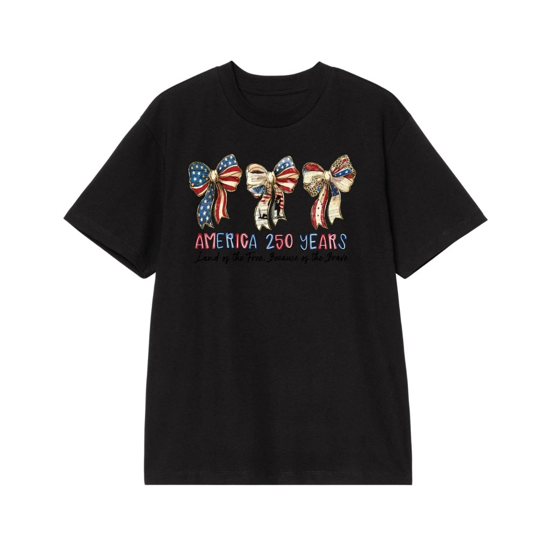 America 250 Years Land Of The Free Because Of The Brave Patriotic Bows T-Shirt