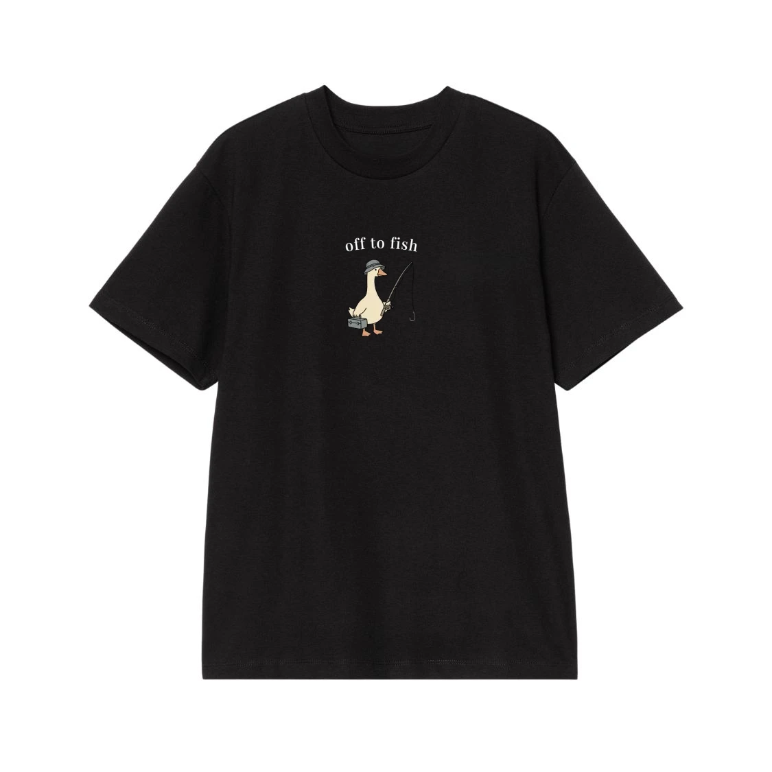 Off To Fish Funny Goose Cartoon T-Shirt