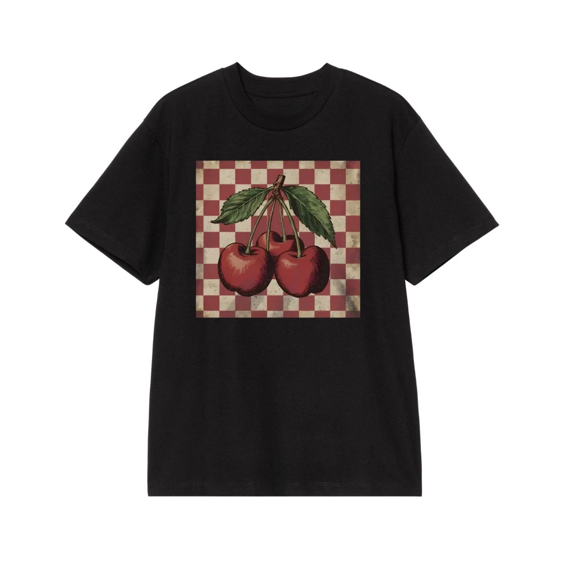 Vintage Cherries On A Distressed Checkerboard Background