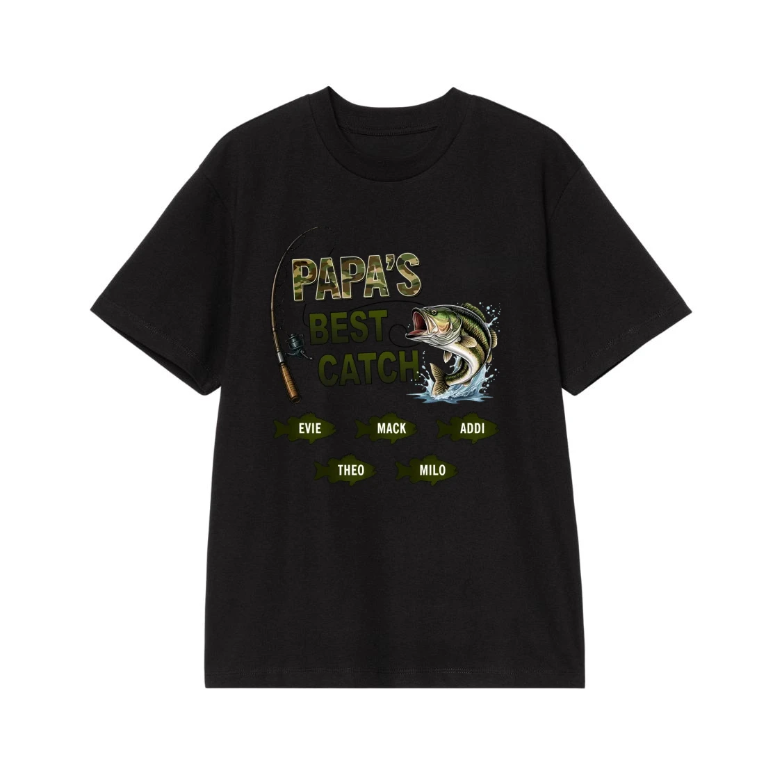 Grandpa'S Best Catch Personalized Fishing T-Shirt With Grandkids' Names