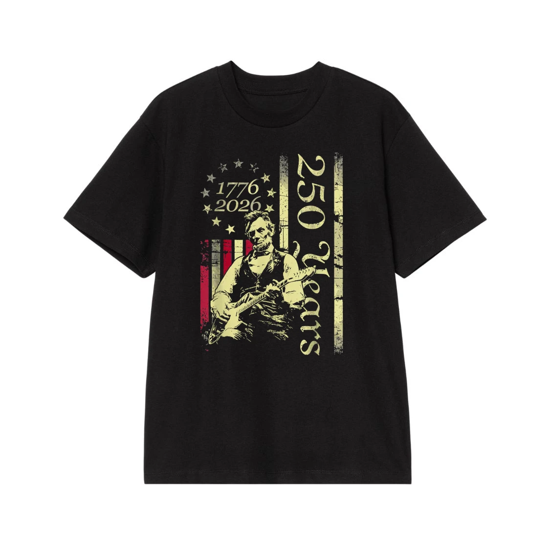Abraham Lincoln Playing Guitar 250 Years 1776-2026 American Flag T-Shirt