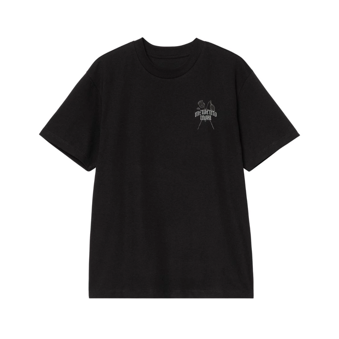 Memento Mori Gothic T-Shirt With Crossed Roses And Moon Phases