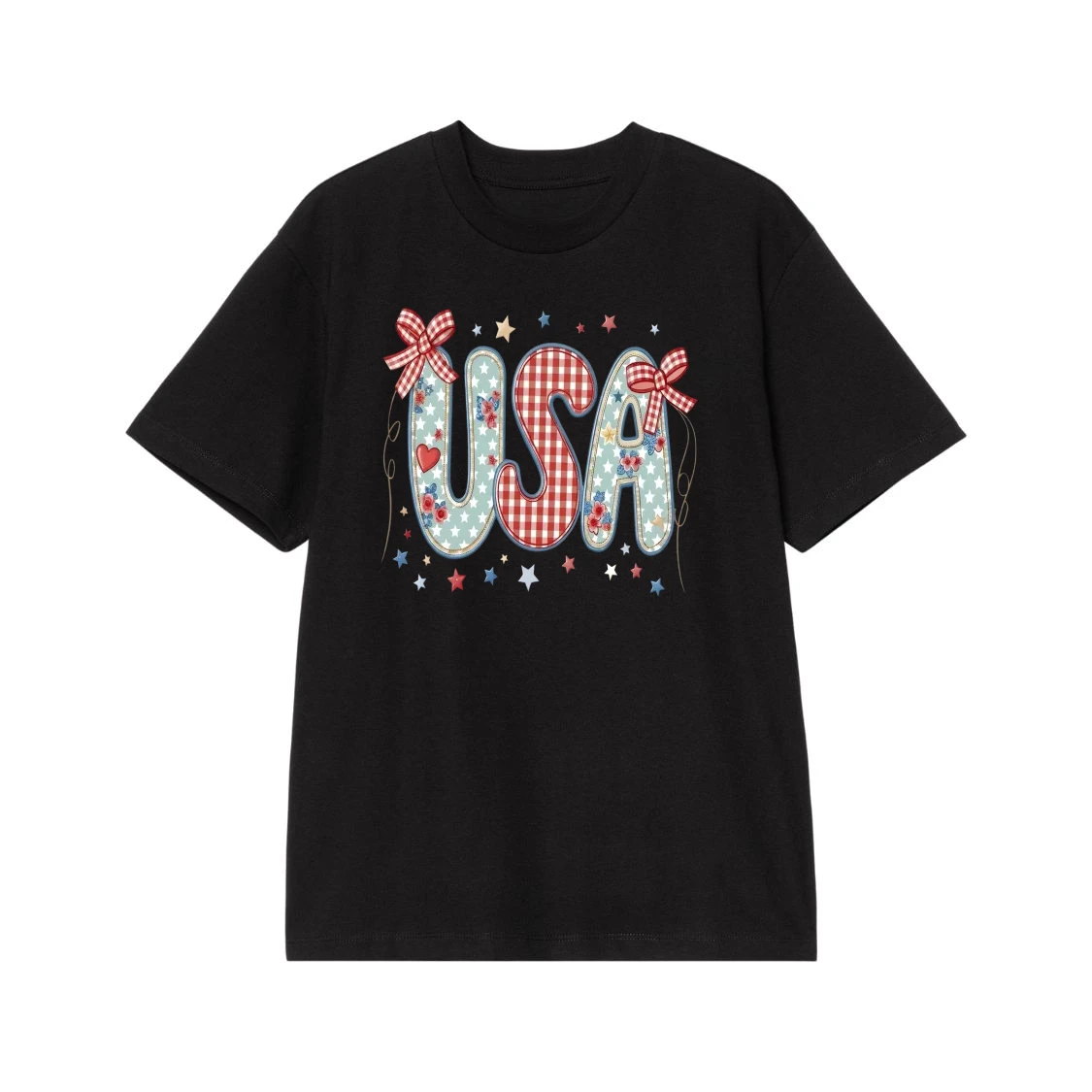 Patriotic Usa Gingham And Floral Patchwork Design