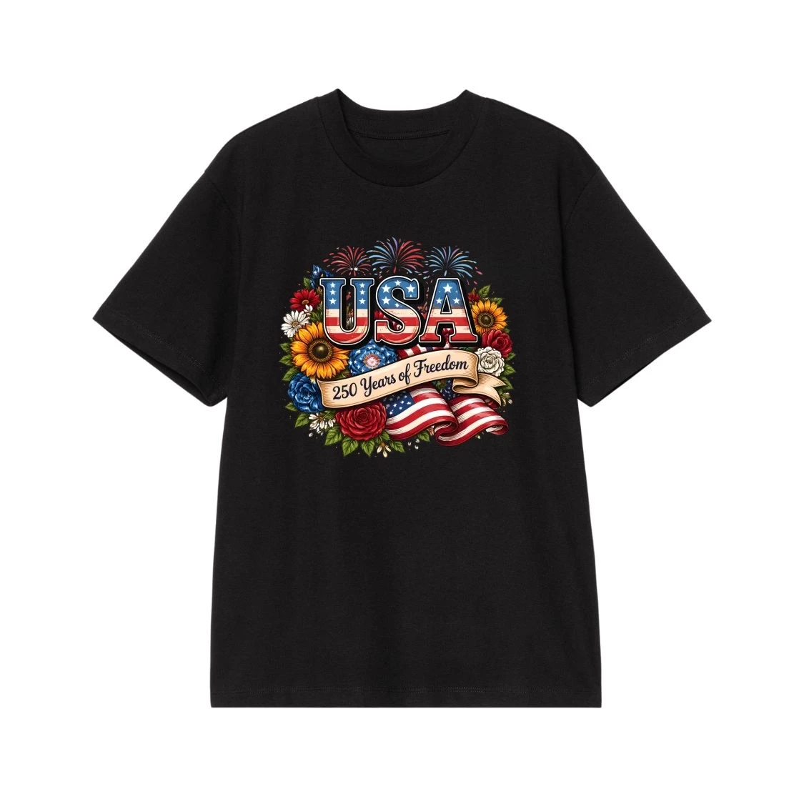 Usa 250 Years Of Freedom Patriotic Floral American Flag Design