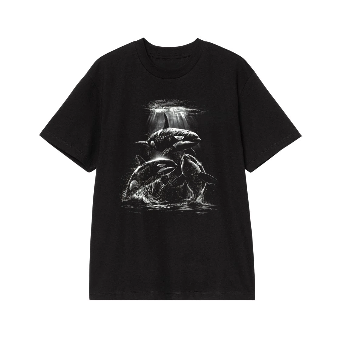 Vintage Style Orca Killer Whale Family Underwater Graphic