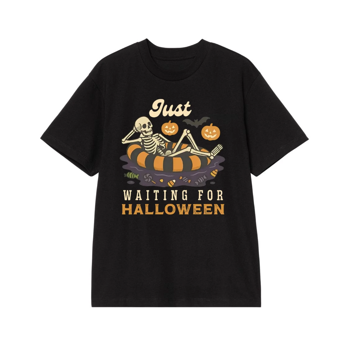 Just Waiting For Halloween Relaxing Skeleton T-Shirt