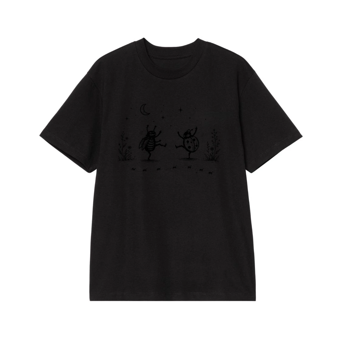 Whimsical Dancing Bee And Ladybug Under The Moon T-Shirt