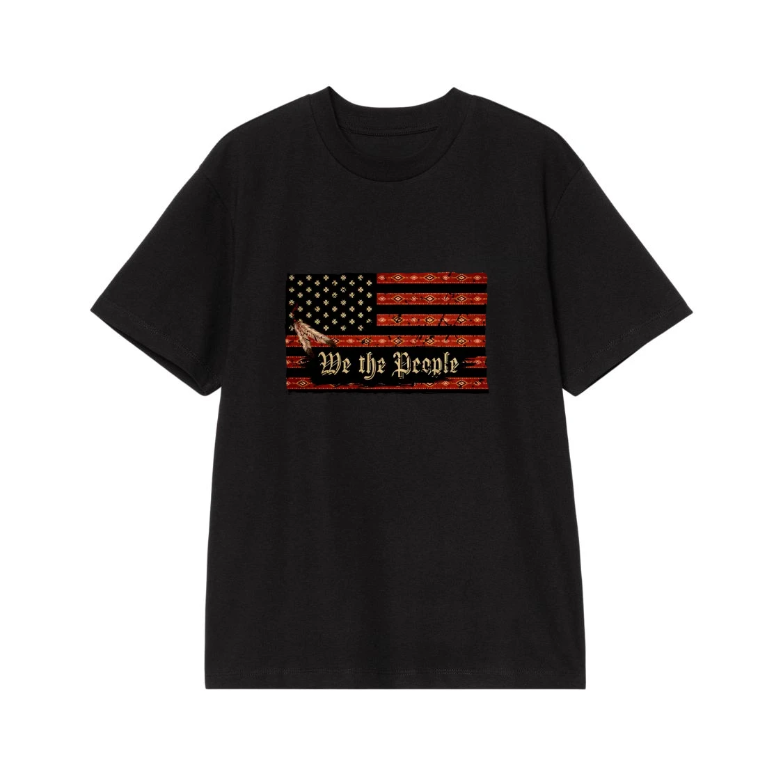 We The People American Flag With Native American Tribal Pattern And Feathers