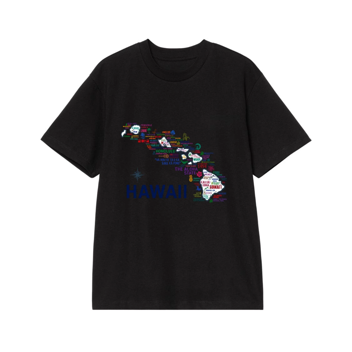 Hawaii Islands Typographic Word Cloud Map T-Shirt