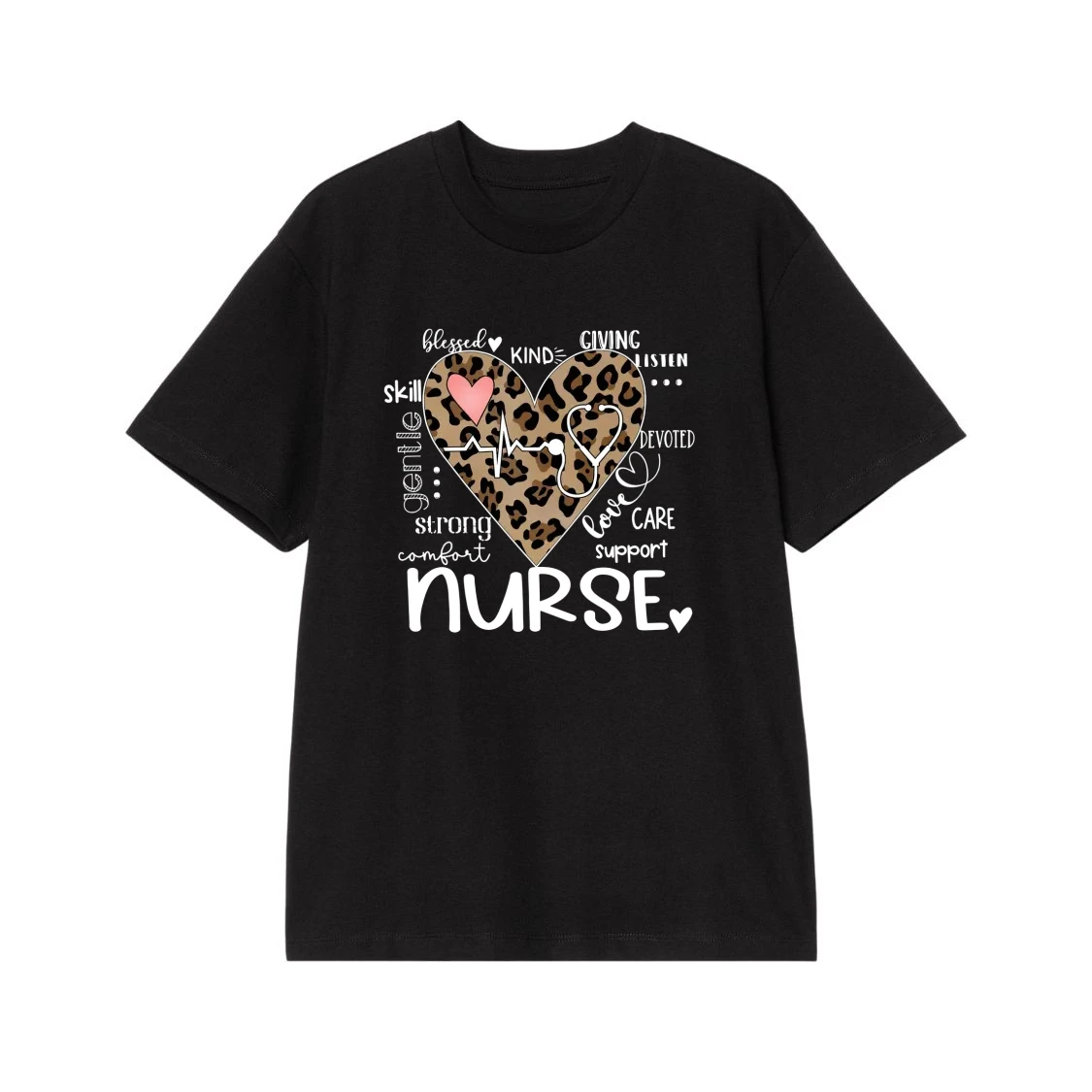Nurse Leopard Print Heart With Stethoscope And Positive Words