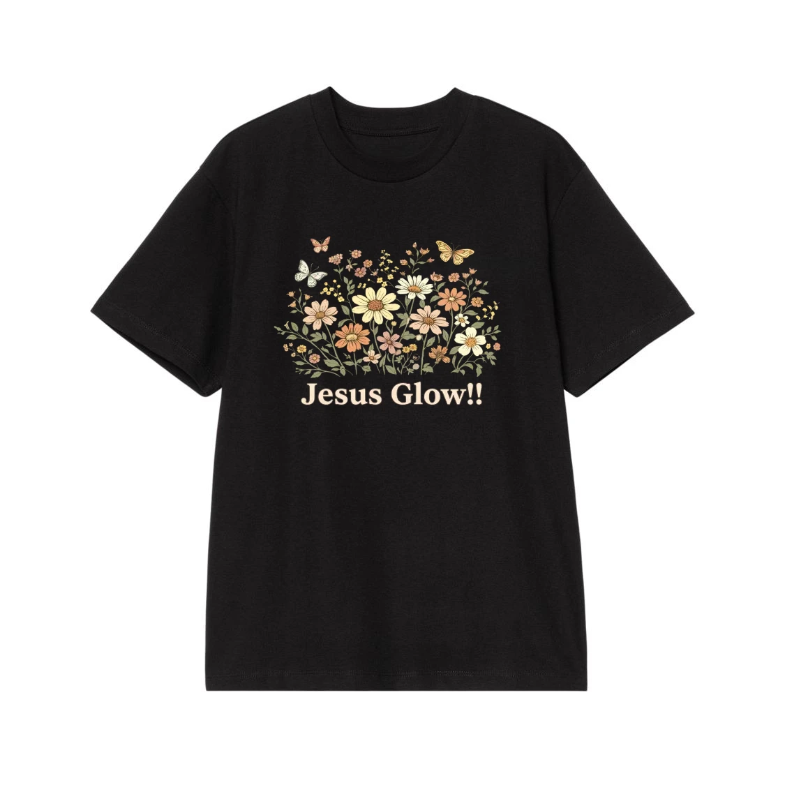 Custom Text Wildflower And Butterfly Botanical T-Shirt