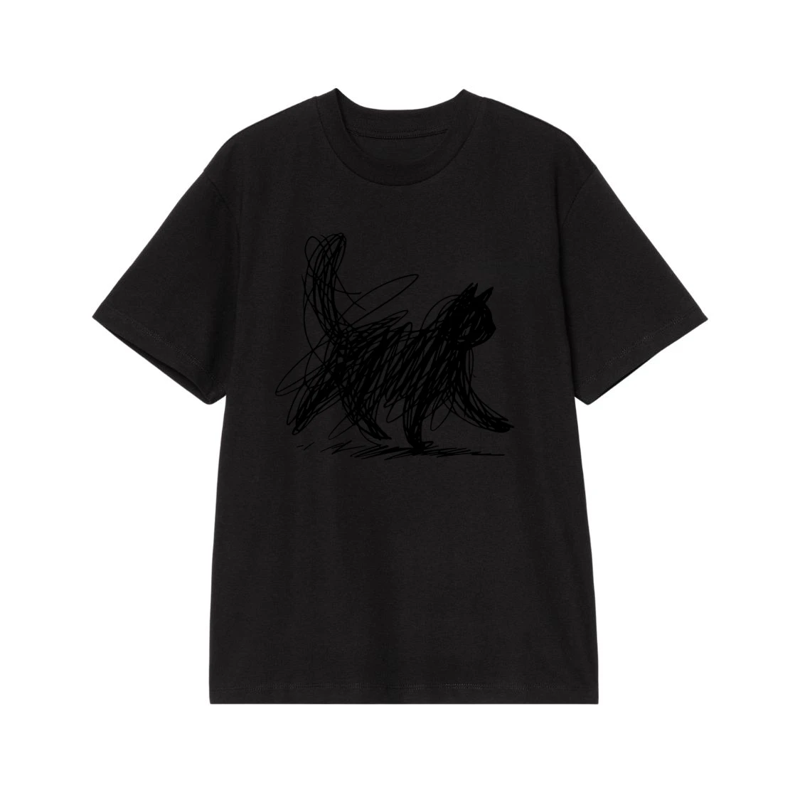 Abstract Scribble Sketch Walking Black Cat T-Shirt