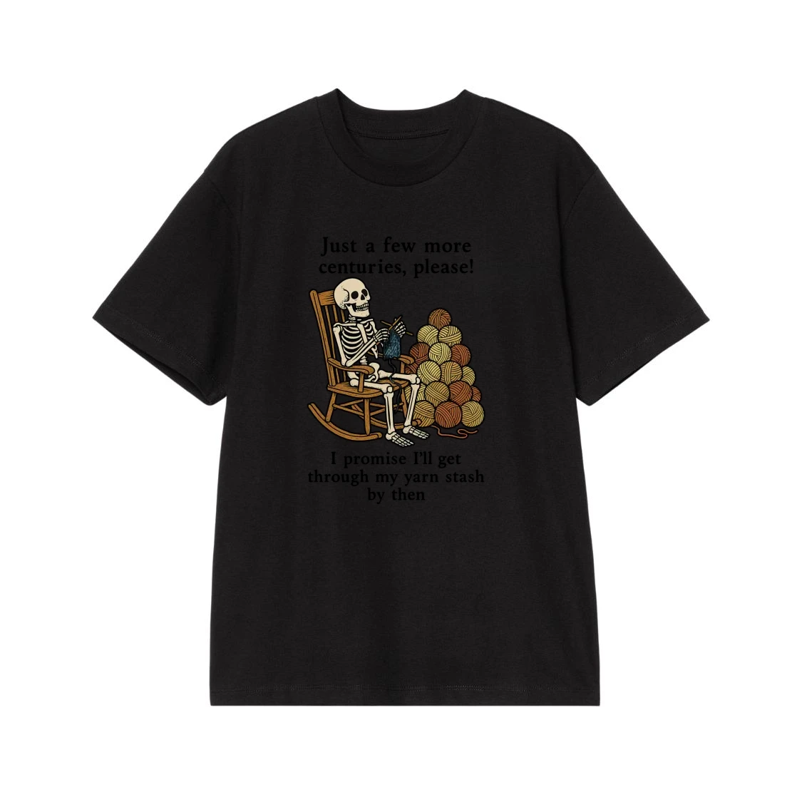 Funny Skeleton Knitting Yarn Stash Humor T-Shirt