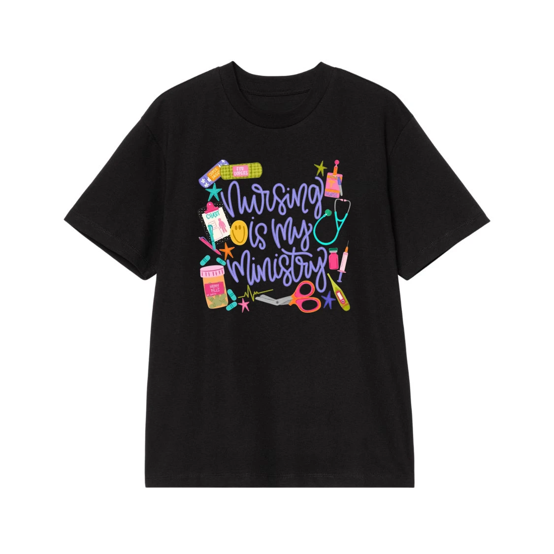 Nursing Is My Ministry Colorful Medical Doodles T-Shirt