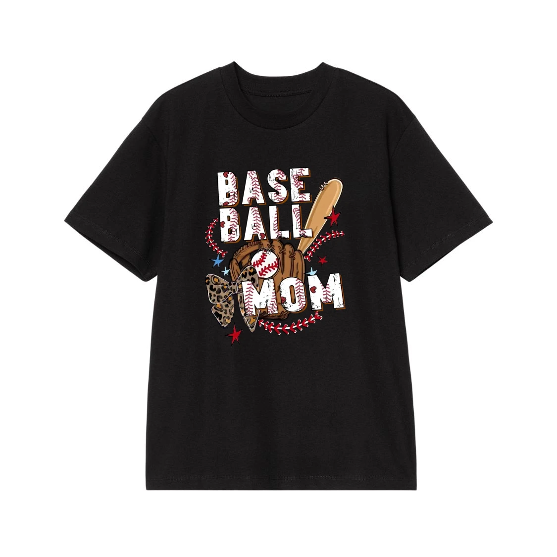 Baseball Mom With Leopard Print Bow And Baseball Stitches