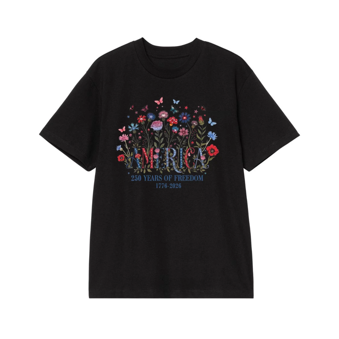 America 250 Years Of Freedom 1776-2026 Floral Patriotic T-Shirt