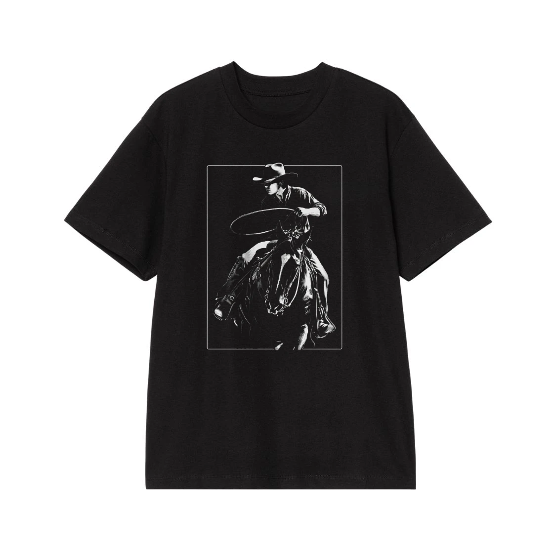 Western Cowboy Roping On Horseback Graphic T-Shirt