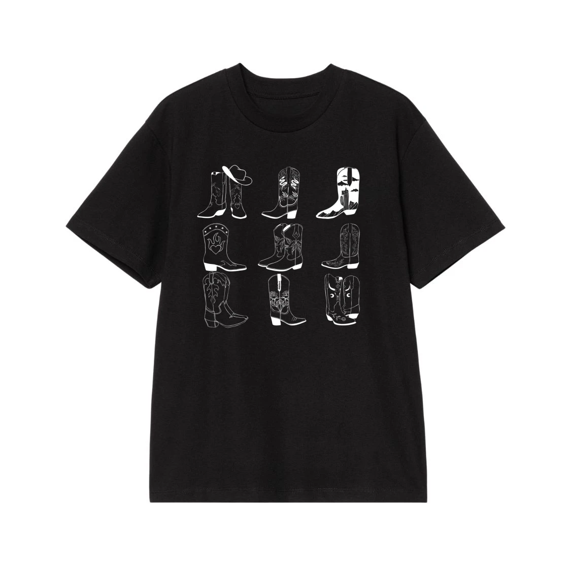 Western Cowboy Boots Grid Line Art T-Shirt