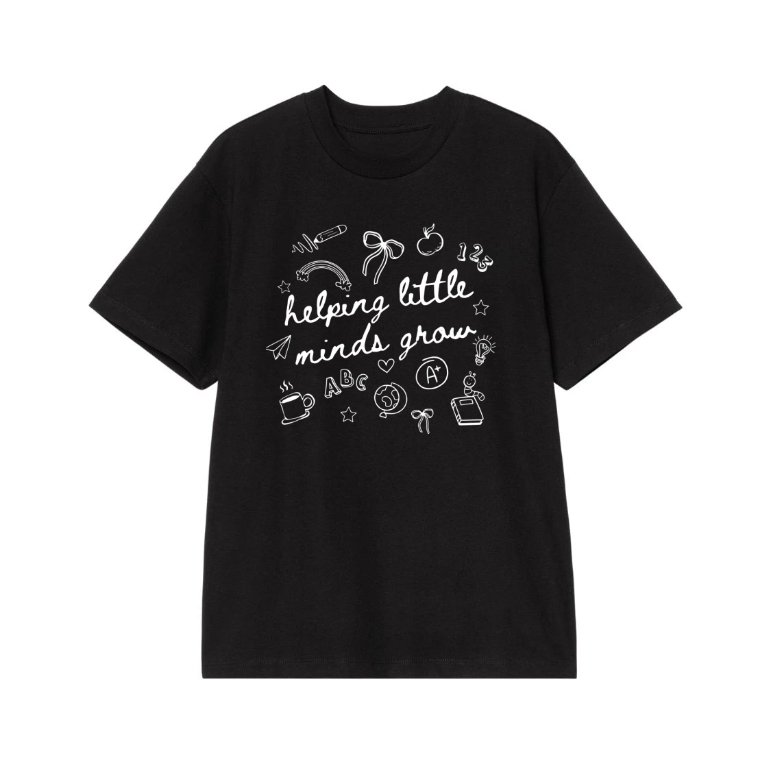 Helping Little Minds Grow Teacher T-Shirt With School Doodles
