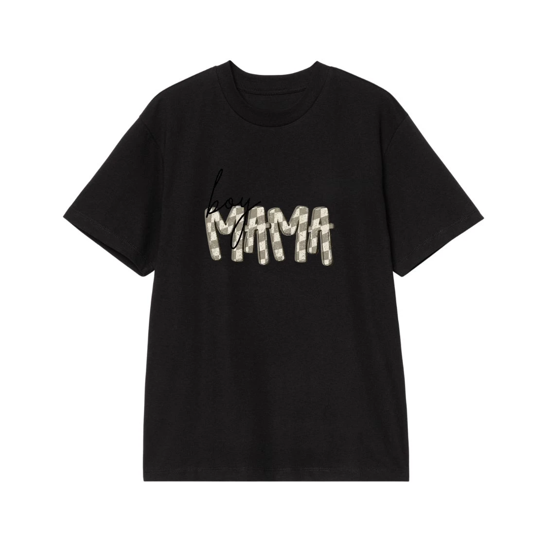 Boy Mama Checkered Pattern T-Shirt