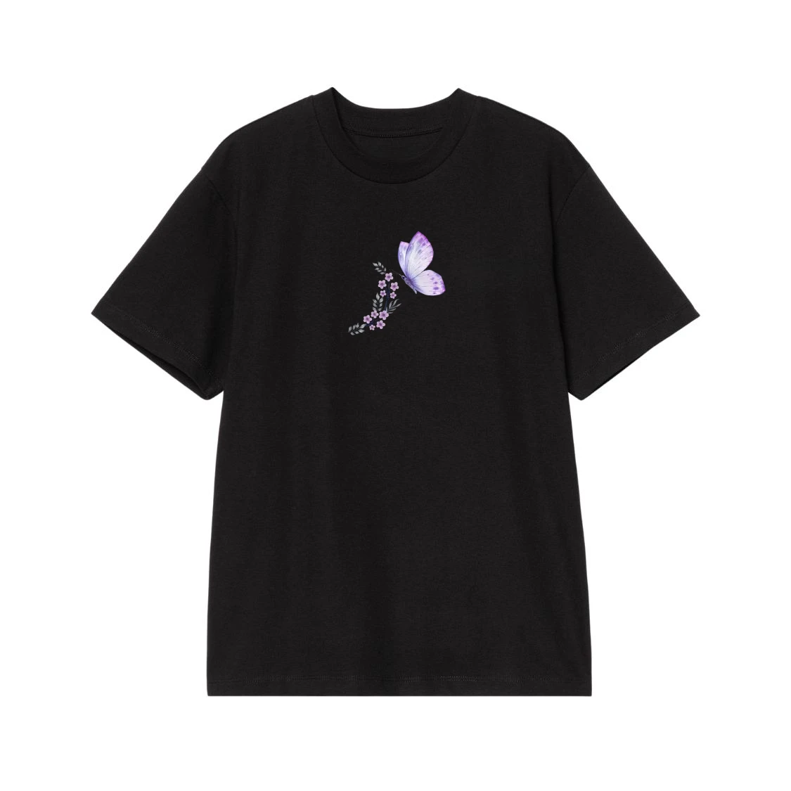 Purple Watercolor Butterfly And Floral Branch
