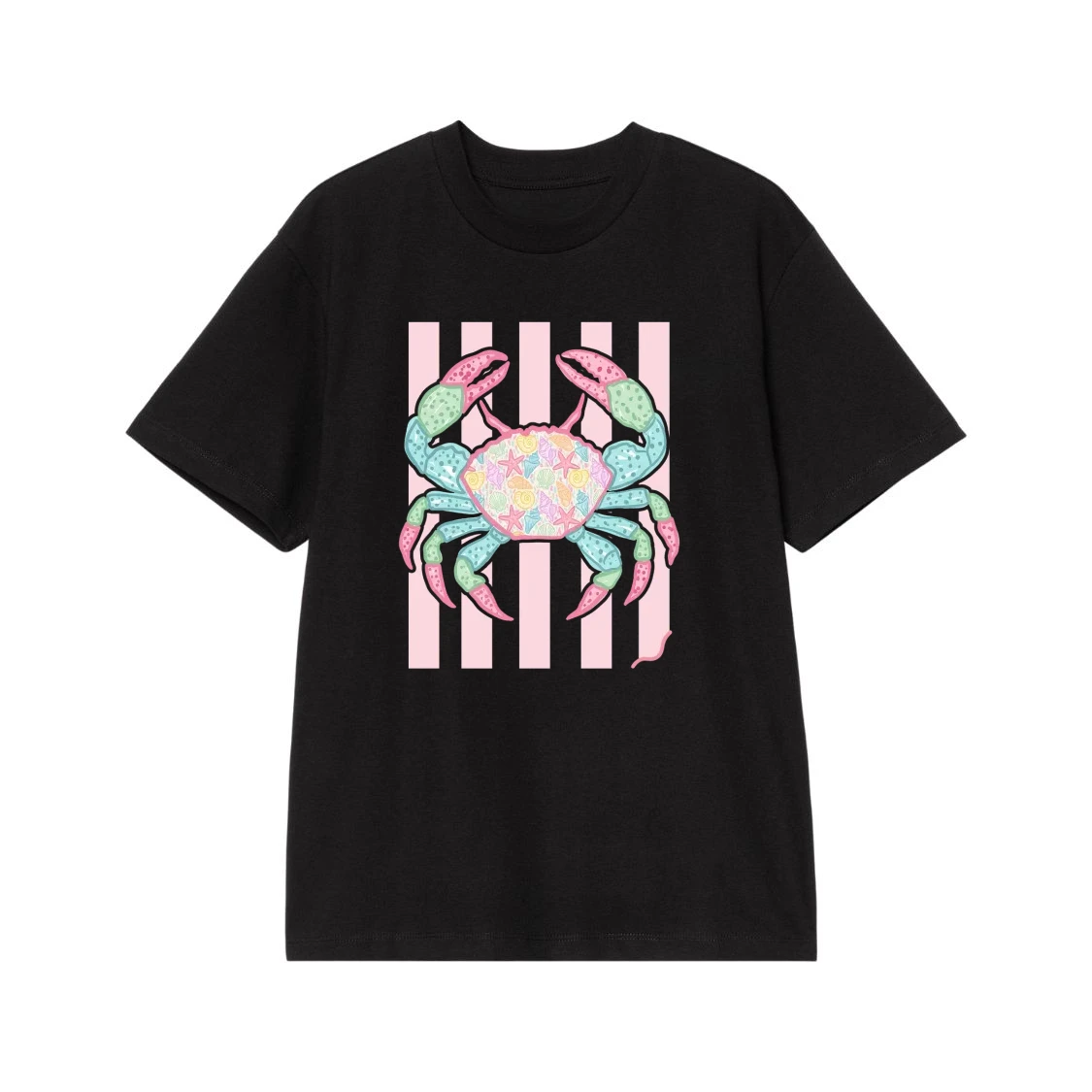 Summer Beach Preppy Crab With Seashell Pattern T-Shirt