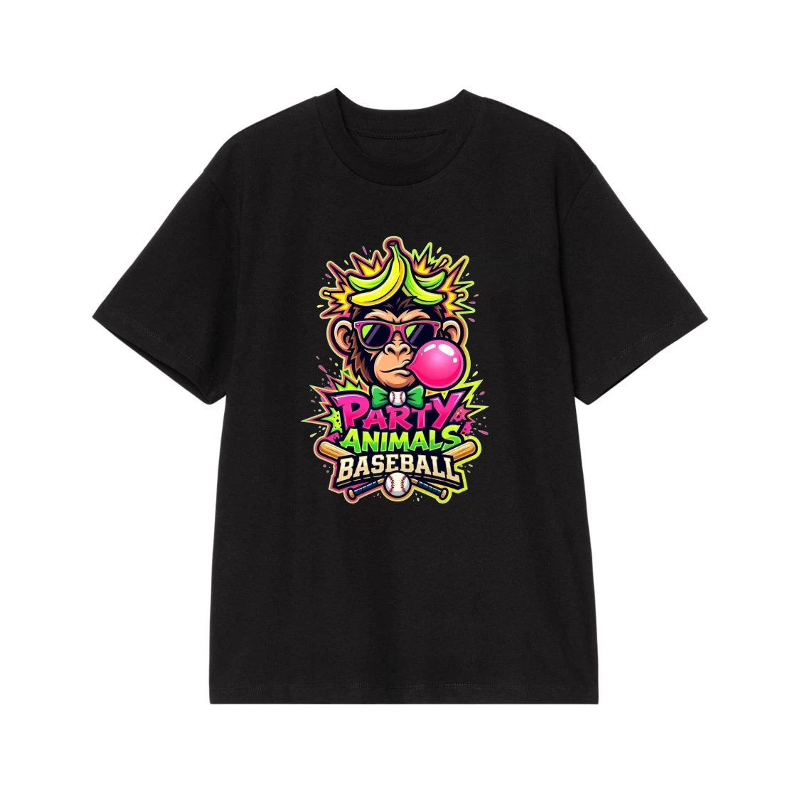 Party Animals Baseball Cool Monkey With Banana Crown T-Shirt