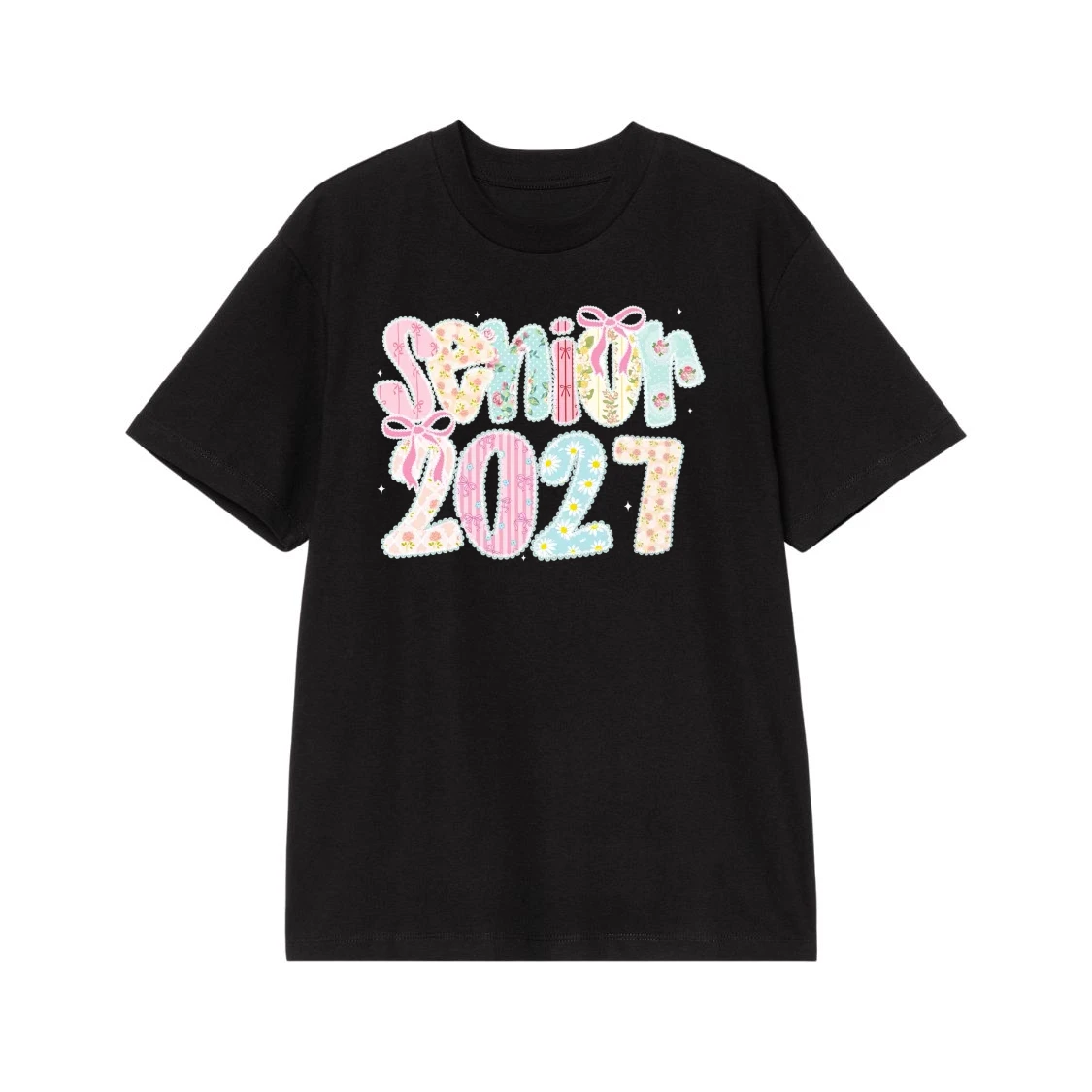 Senior 2027 Floral Patchwork Bows T-Shirt