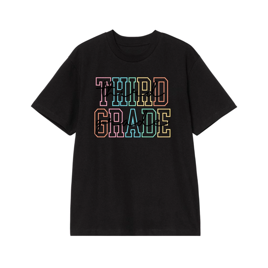 First Grade Colorful Cursive And Block Font School Shirt