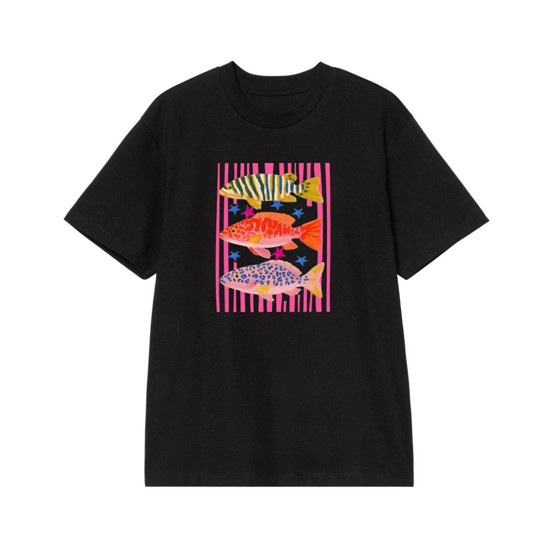 Colorful Whimsical Patterned Fish With Stars Graphic T-Shirt