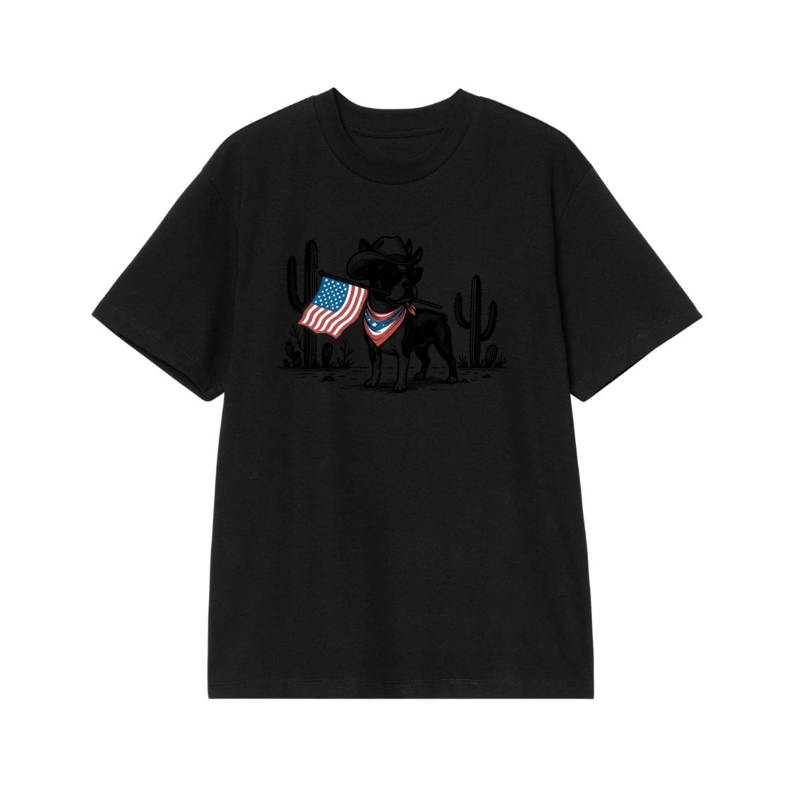 Patriotic Boston Terrier Cowboy Dog With American Flag