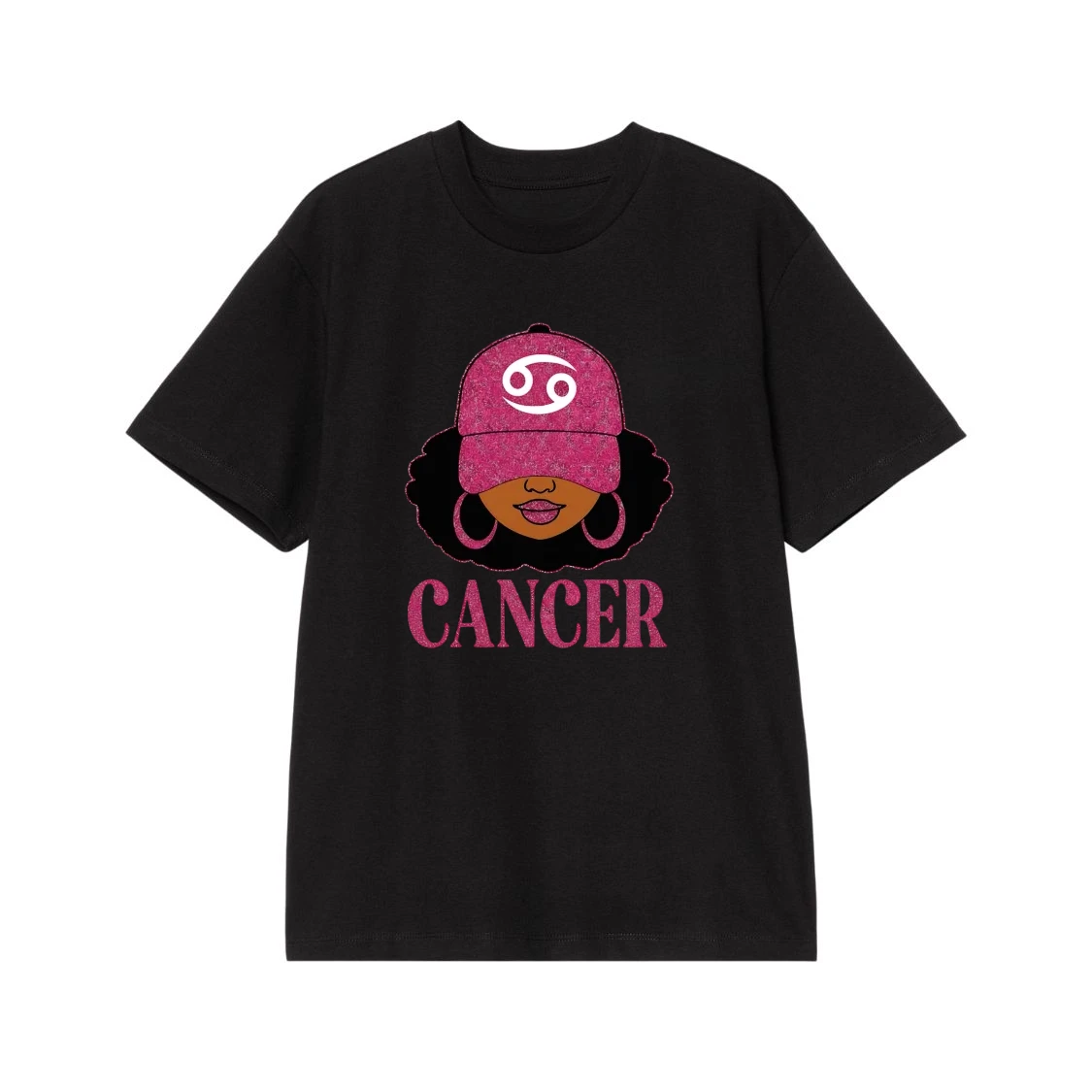 Zodiac Sign Black Woman Afro Glitter T-Shirt