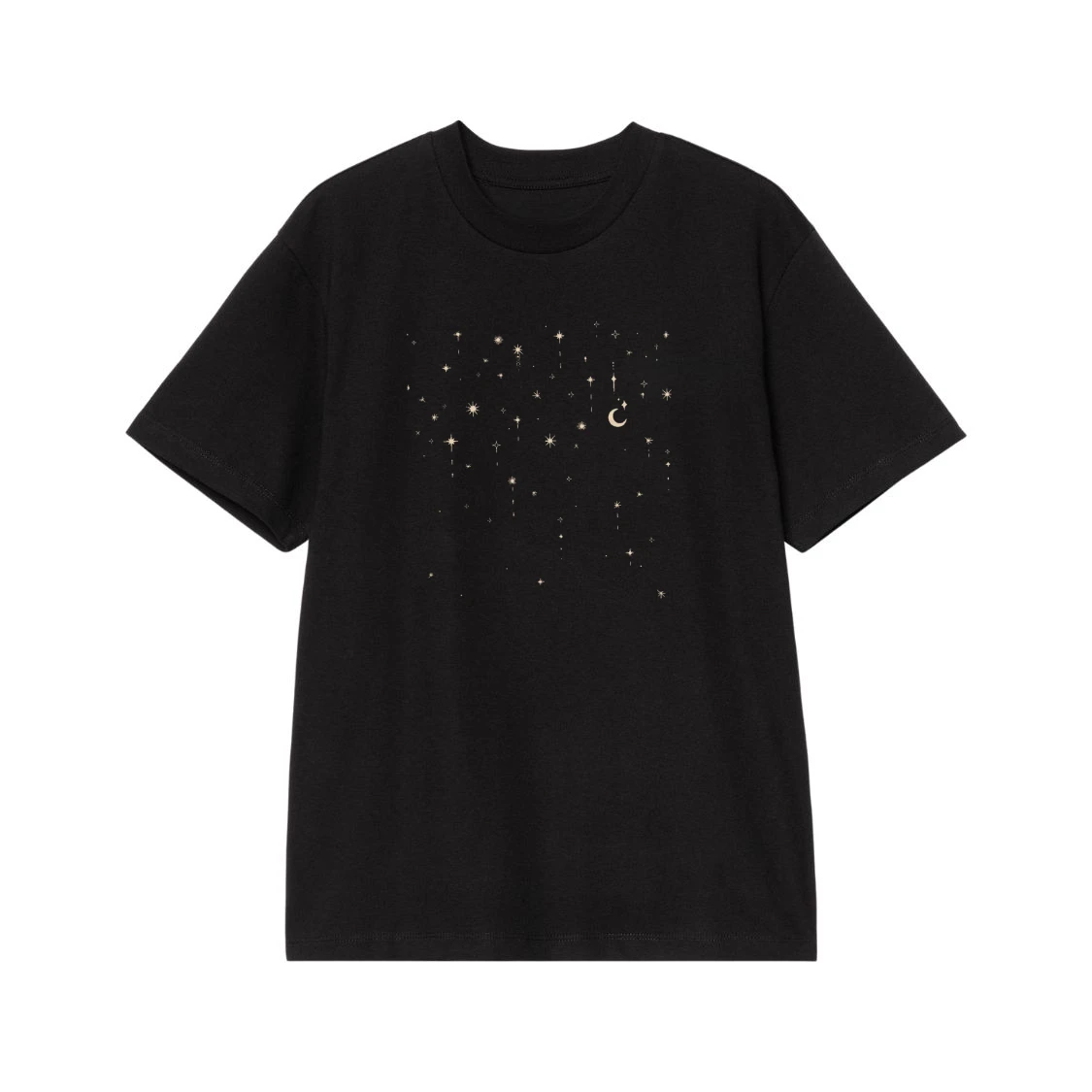 Celestial Night Sky With Crescent Moon And Stars