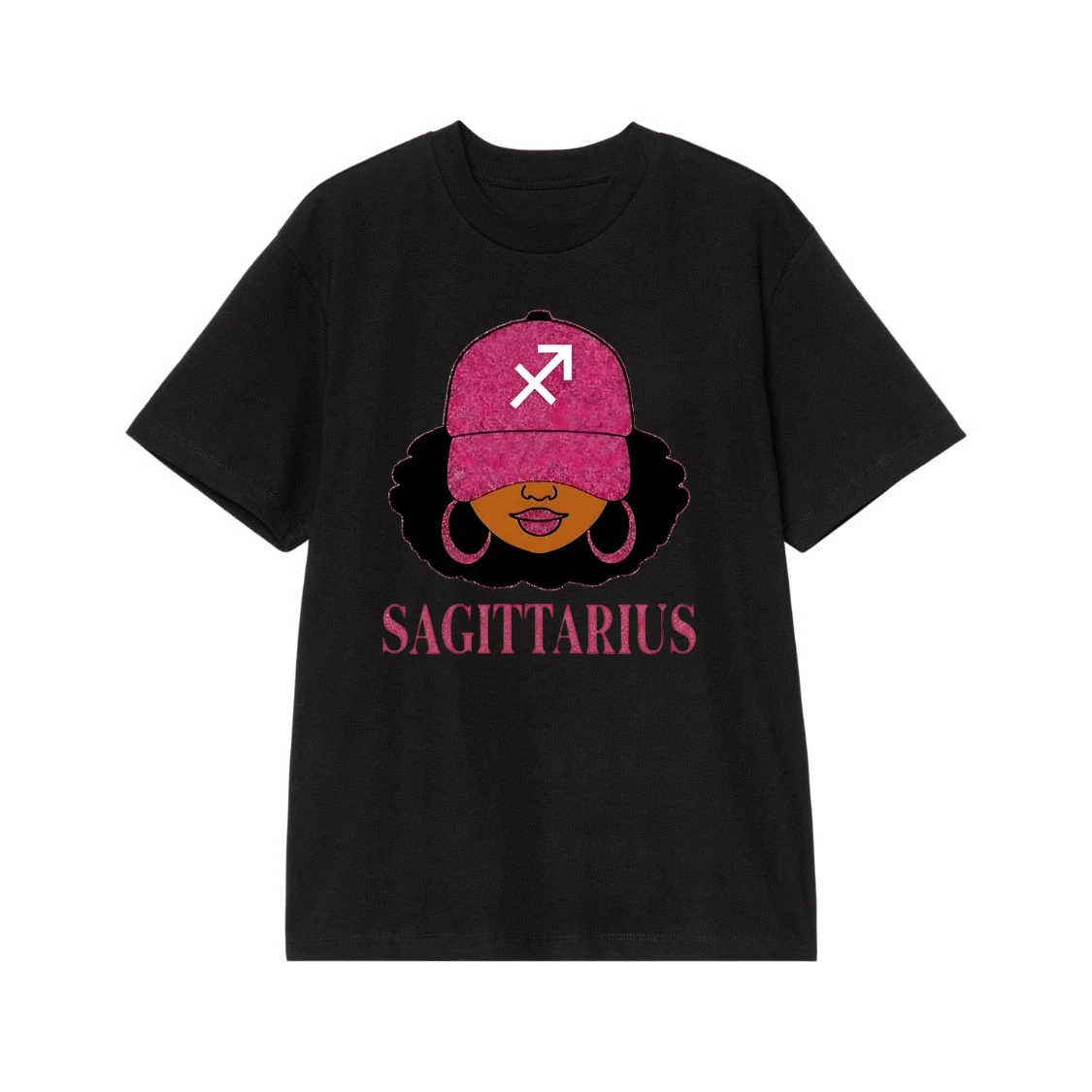 Zodiac Sign Black Woman Afro Girl Glitter Graphic T-Shirt