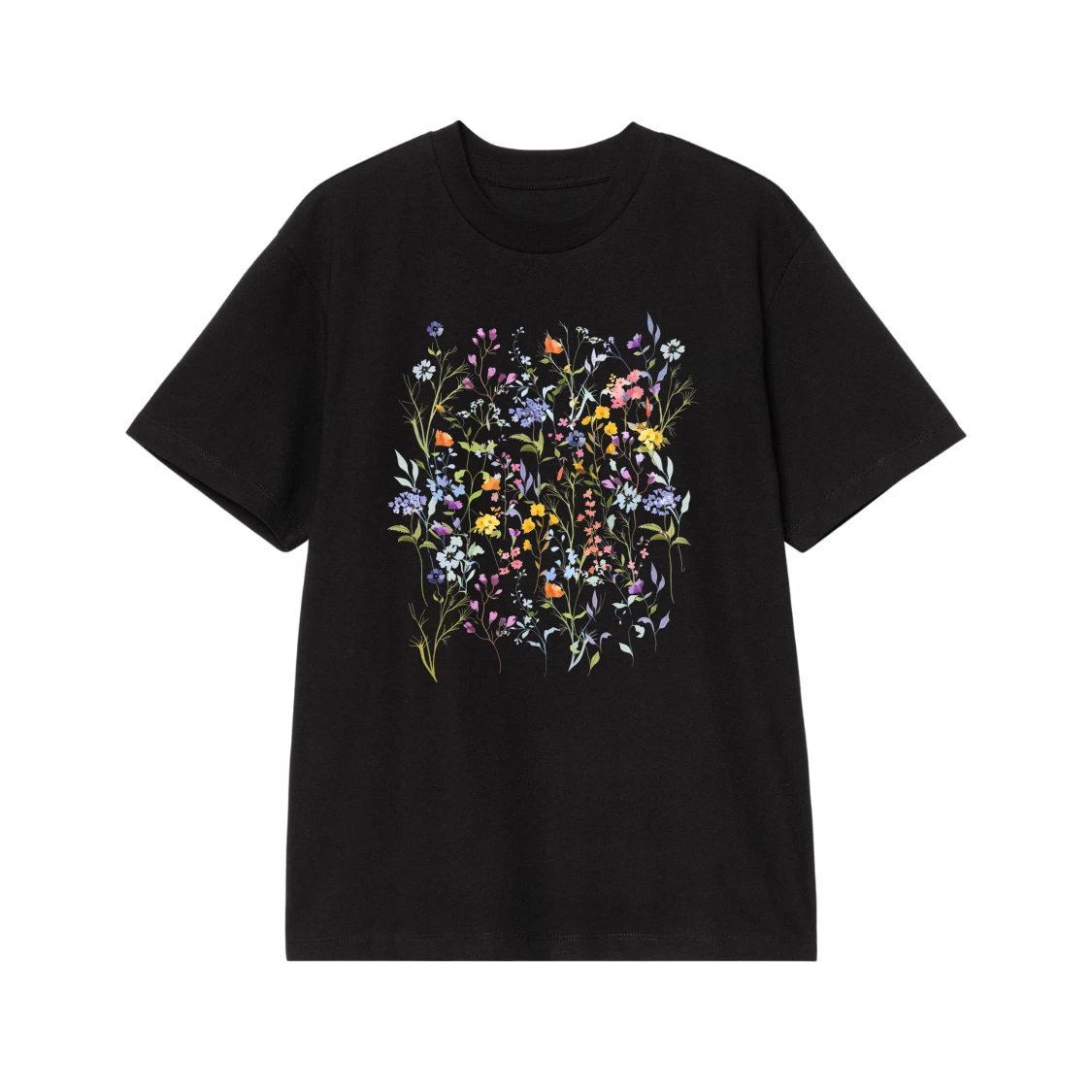 Colorful Botanical Wildflower Meadow Illustration T-Shirt