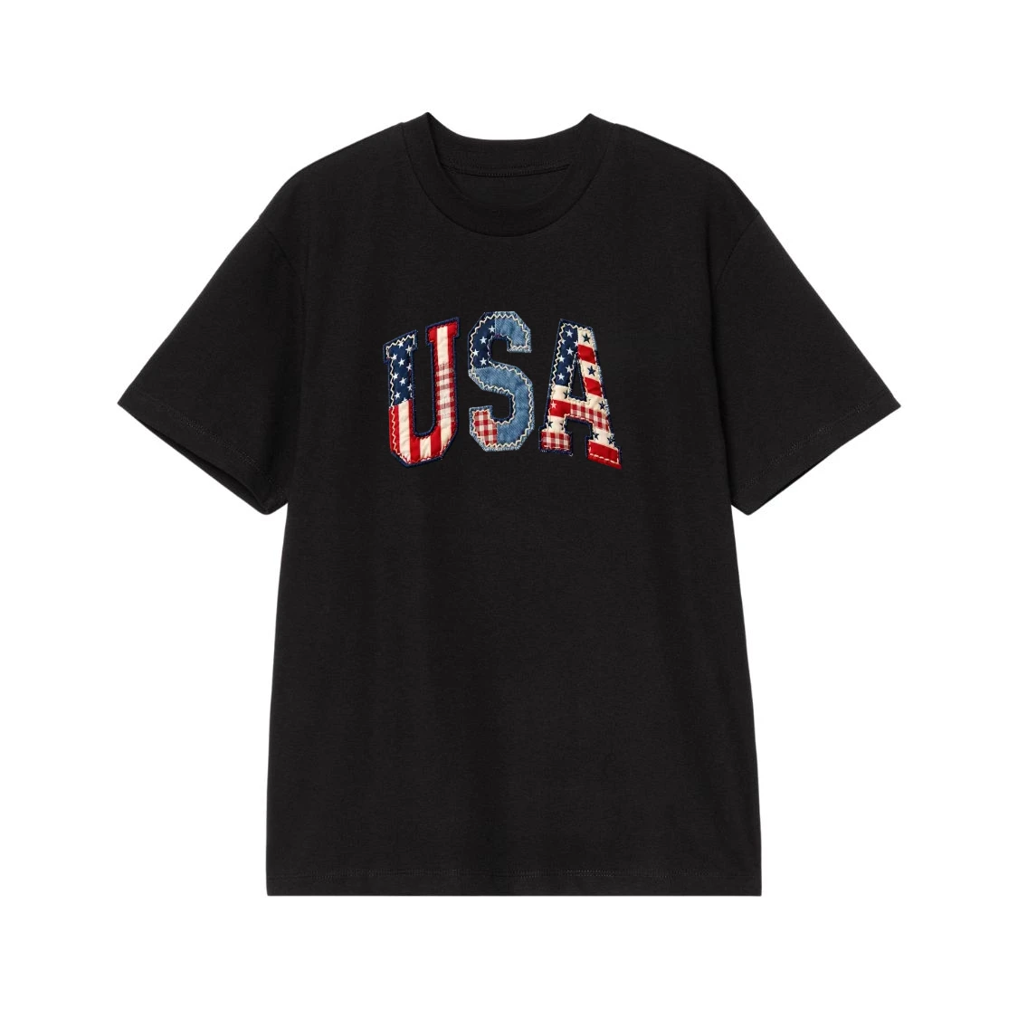 Usa Patchwork Letters Patriotic T-Shirt
