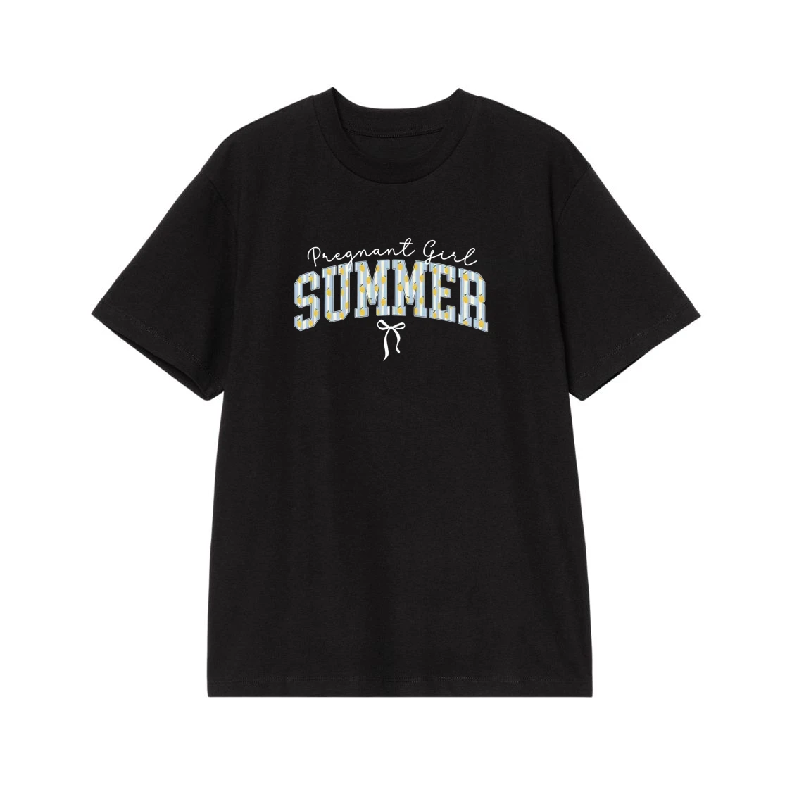 Pregnant Girl Summer T-Shirt With Lemon Pattern And Bow