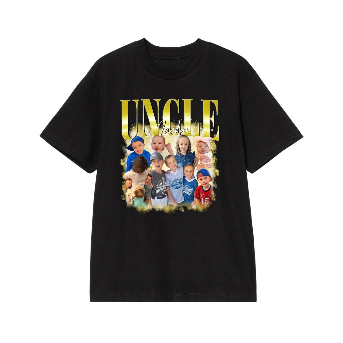 Personalized Uncle Photo Collage T-Shirt With Gold Glitter Text